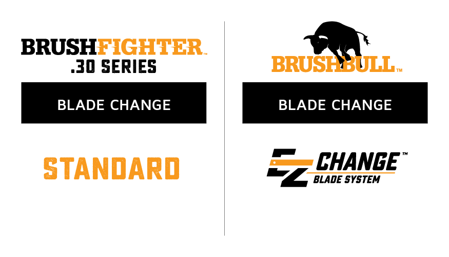 BrushFighter .30 Series Standard blade change vs. BrushBull EZ-Change™